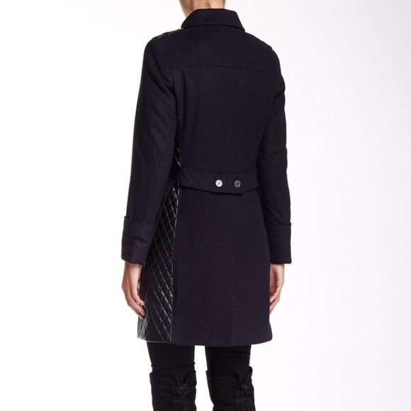 $750 BARBOUR Lieutenant Wool Cashmere Blend Coat MIX MEDIA FAUX LEATHER NAVY - Picture 2 of 8